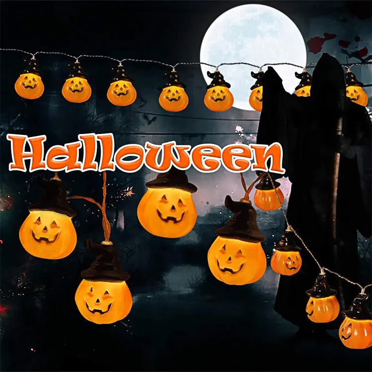 LED pumpkin string lights on a wall, 1.5m 10 lights, cool-to-touch decoration