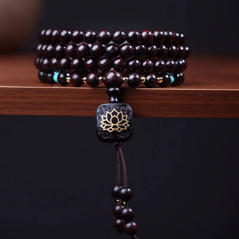 Zambia rosewood DIY bead bracelet with 108 flat lotus pendant beads measuring 0.6cm each