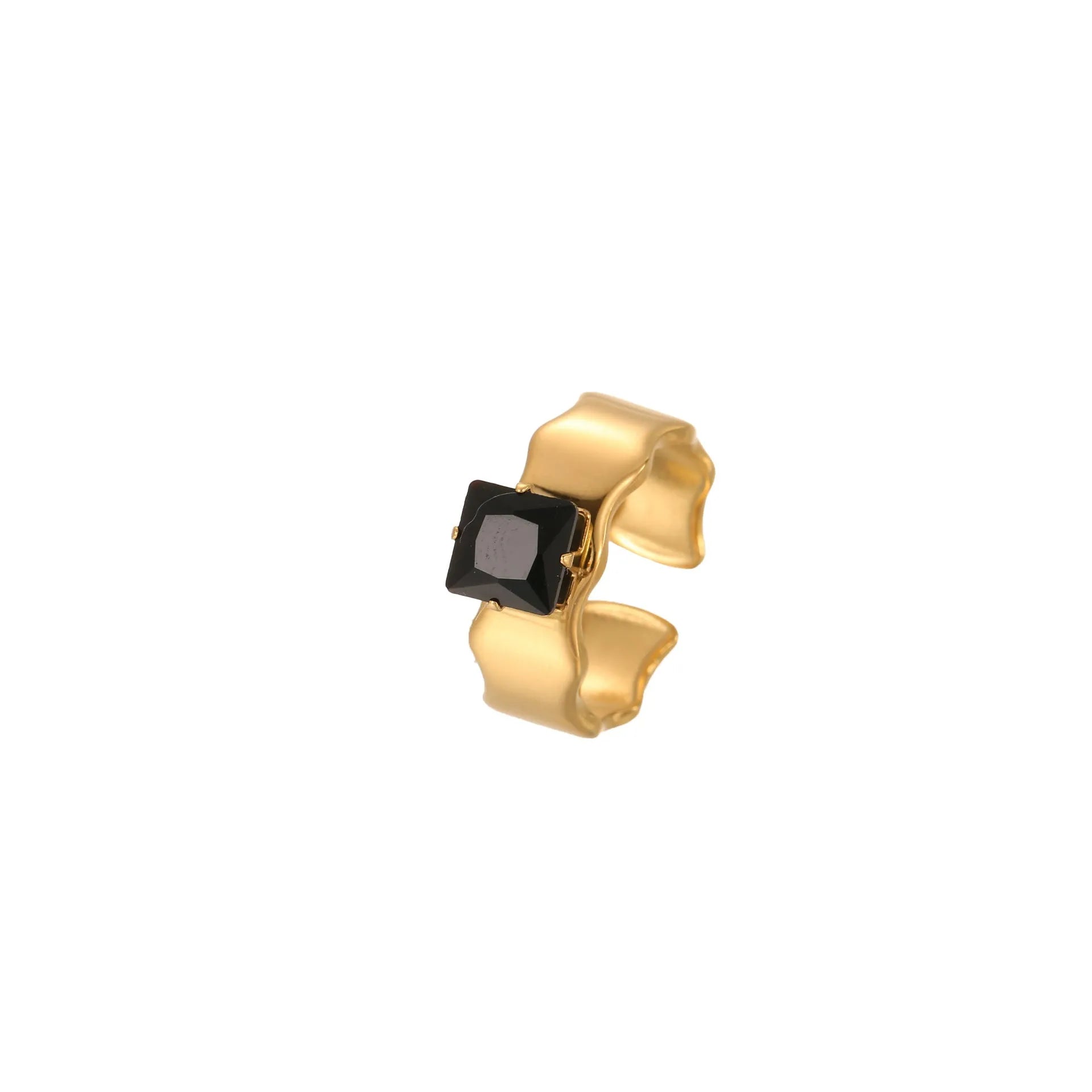 Women's titanium steel ring with geometric open mouth design and inlaid zircon stones