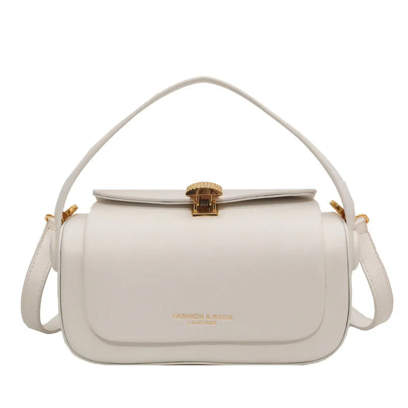 Women's PU leather shoulder messenger bag with personalised letter detailing in beige colour