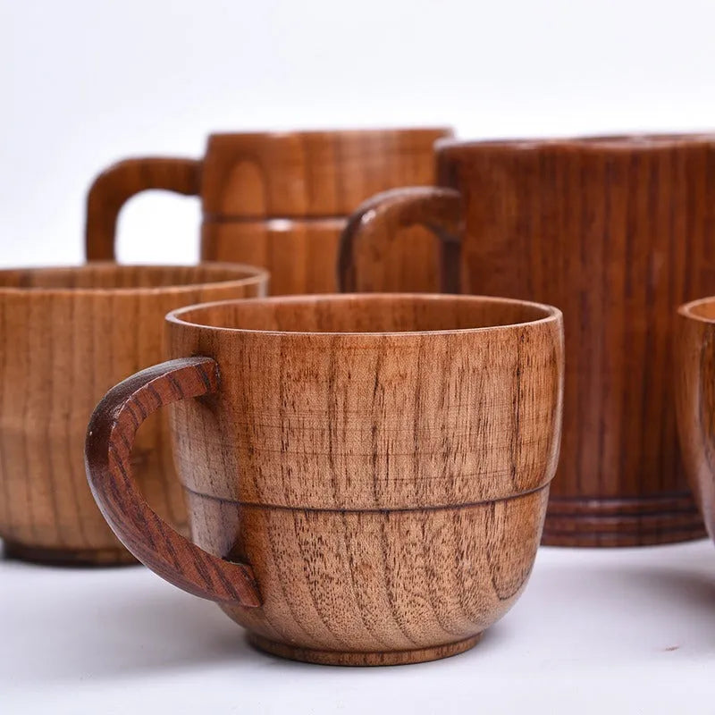 Japanese style solid wood coffee cup with natural wood grain in 301-400ml size range