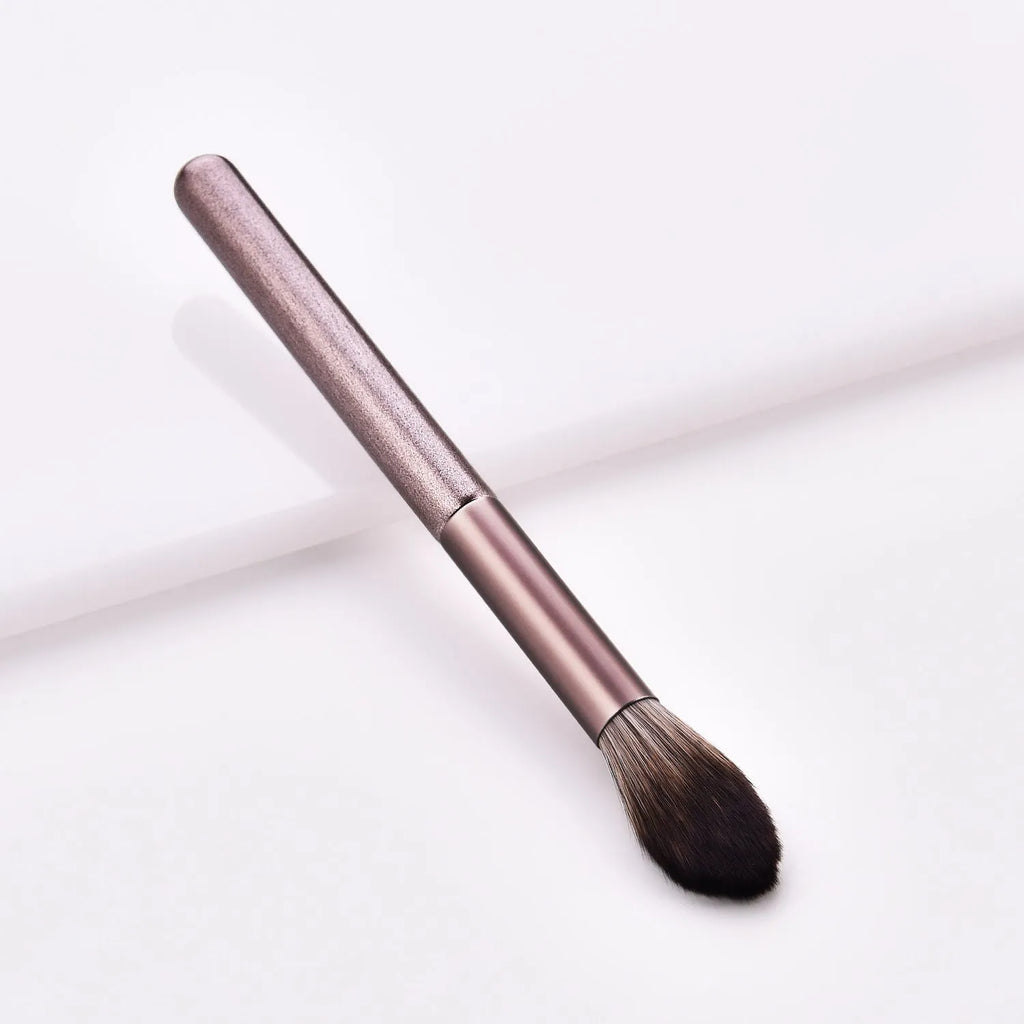 12-piece small grape makeup brush set with nylon bristles and wooden handles in OPP bag packaging