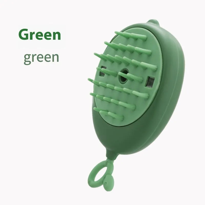 Avocado green pet grooming spray brush with massage nodes and integrated 20ml bottle