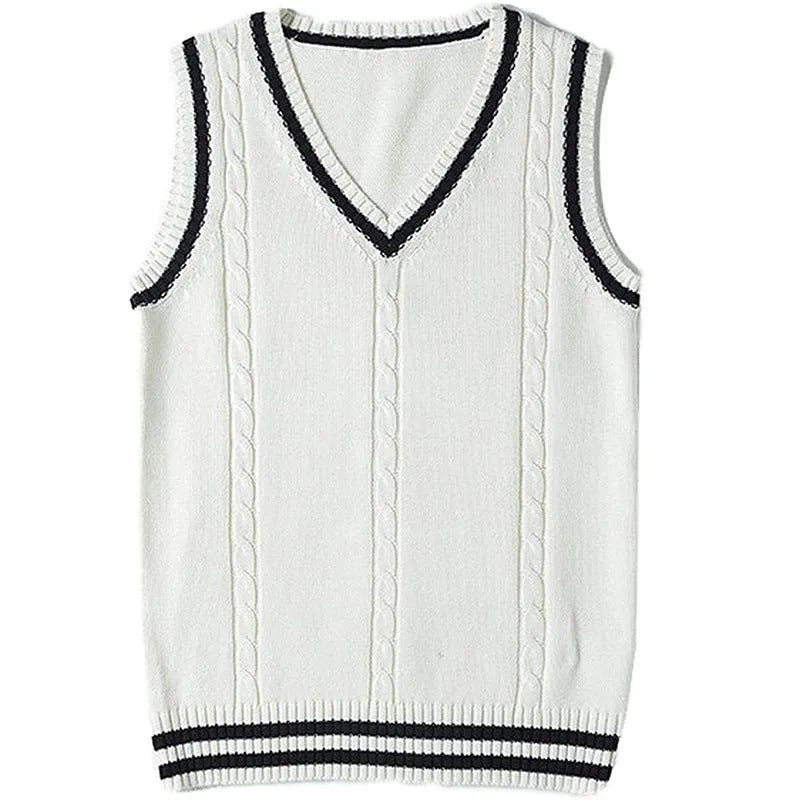 Women's slim fit V-neck acrylic waistcoat sweater with striped stitching in wine red.