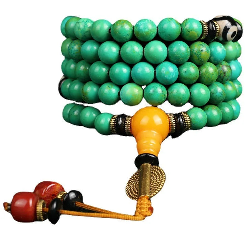 Natural turquoise bracelet with 108 round 8mm beads in national style.