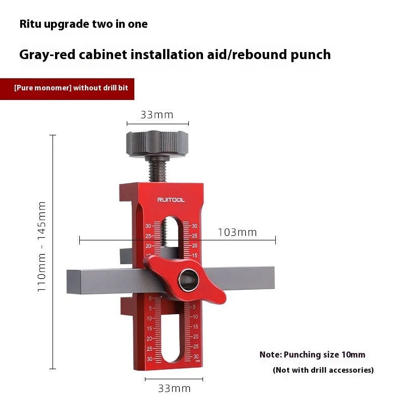 Aluminium alloy cabinet door installation aid for woodworking hinge alignment.
