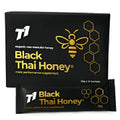 Jar of T1 Black Thai pure honey with distinctive dark colouration