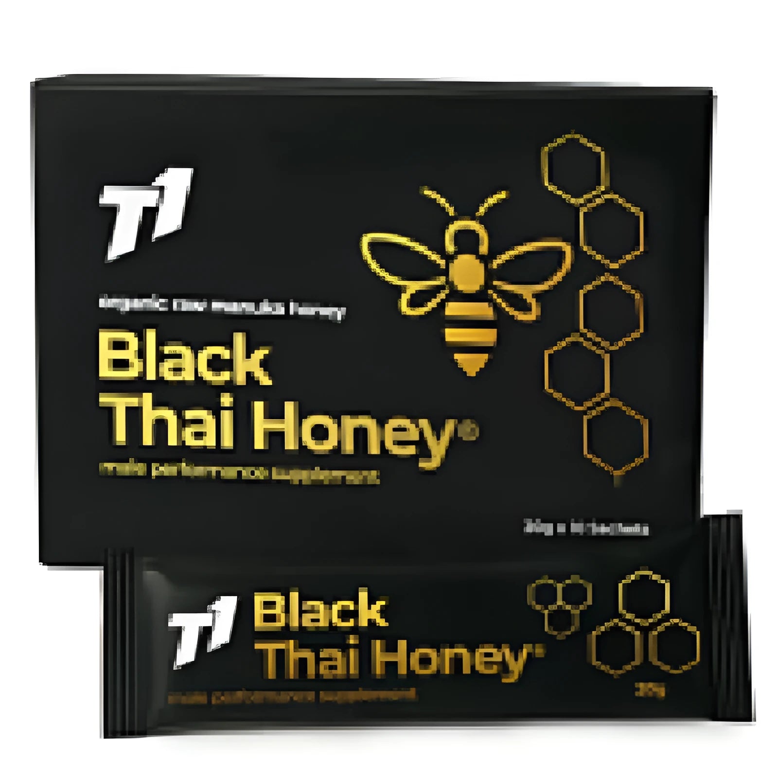 Jar of T1 Black Thai pure honey with distinctive dark colouration