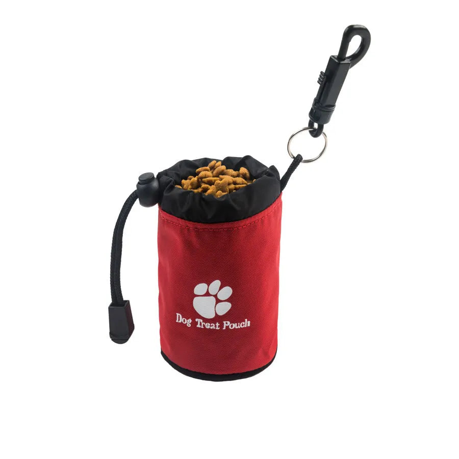 Mini pet training snack bag in red, green, black, or blue nylon with solid colour design