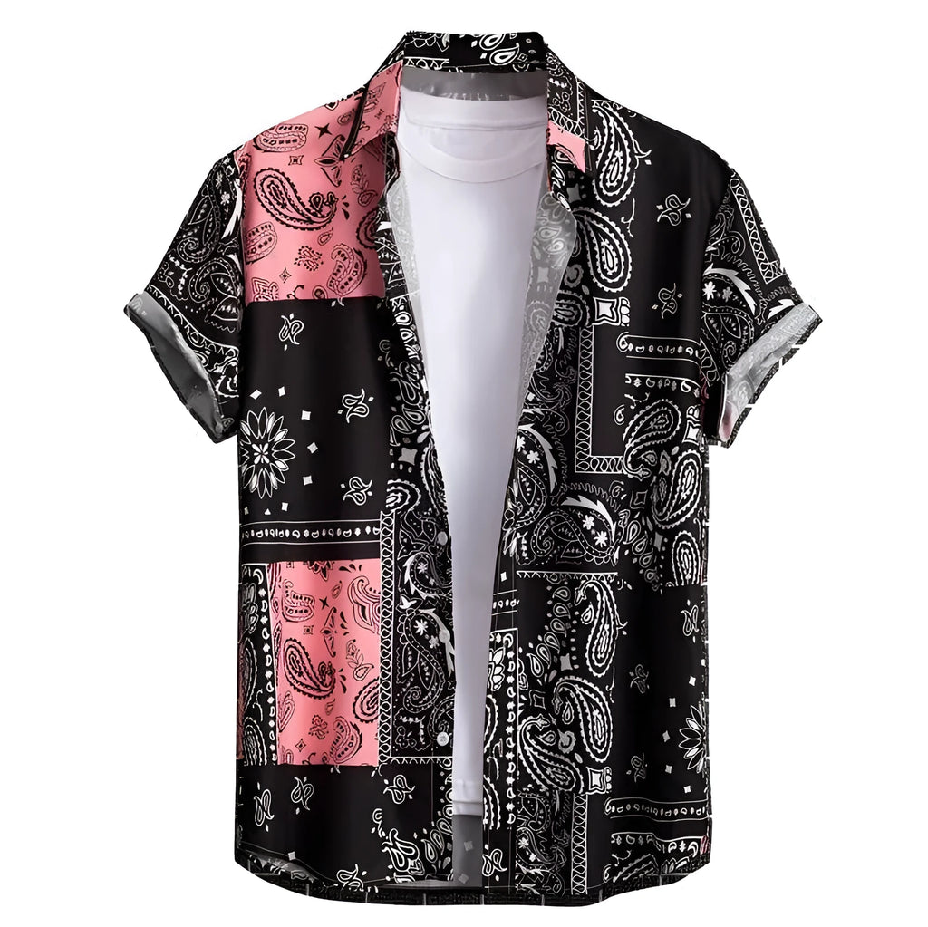 Men's slim fit Hawaiian shirt with digital printed pattern on four-way elastic polyester fabric