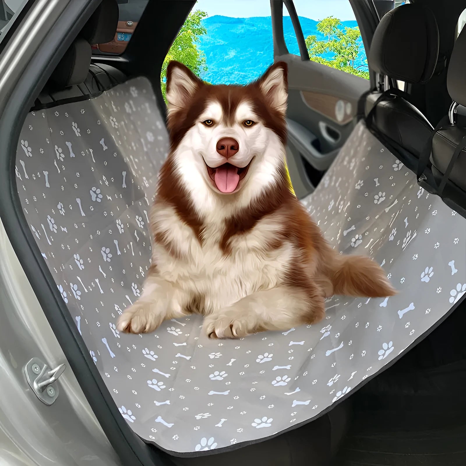 Water resistant cloth car pet mat for rear seat protection with dog footprint design