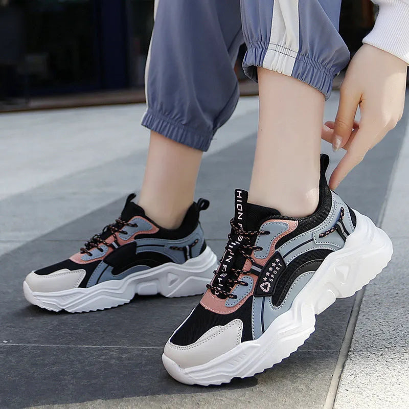 Women's casual mesh sports shoes with a thick PU sole and buckle detail