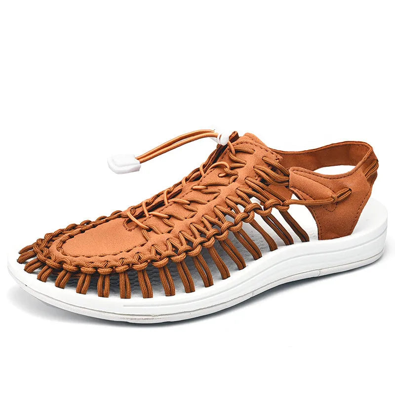 Elastic drawstring tie Roman sandals in multiple colours with a non-slip rubber sole.
