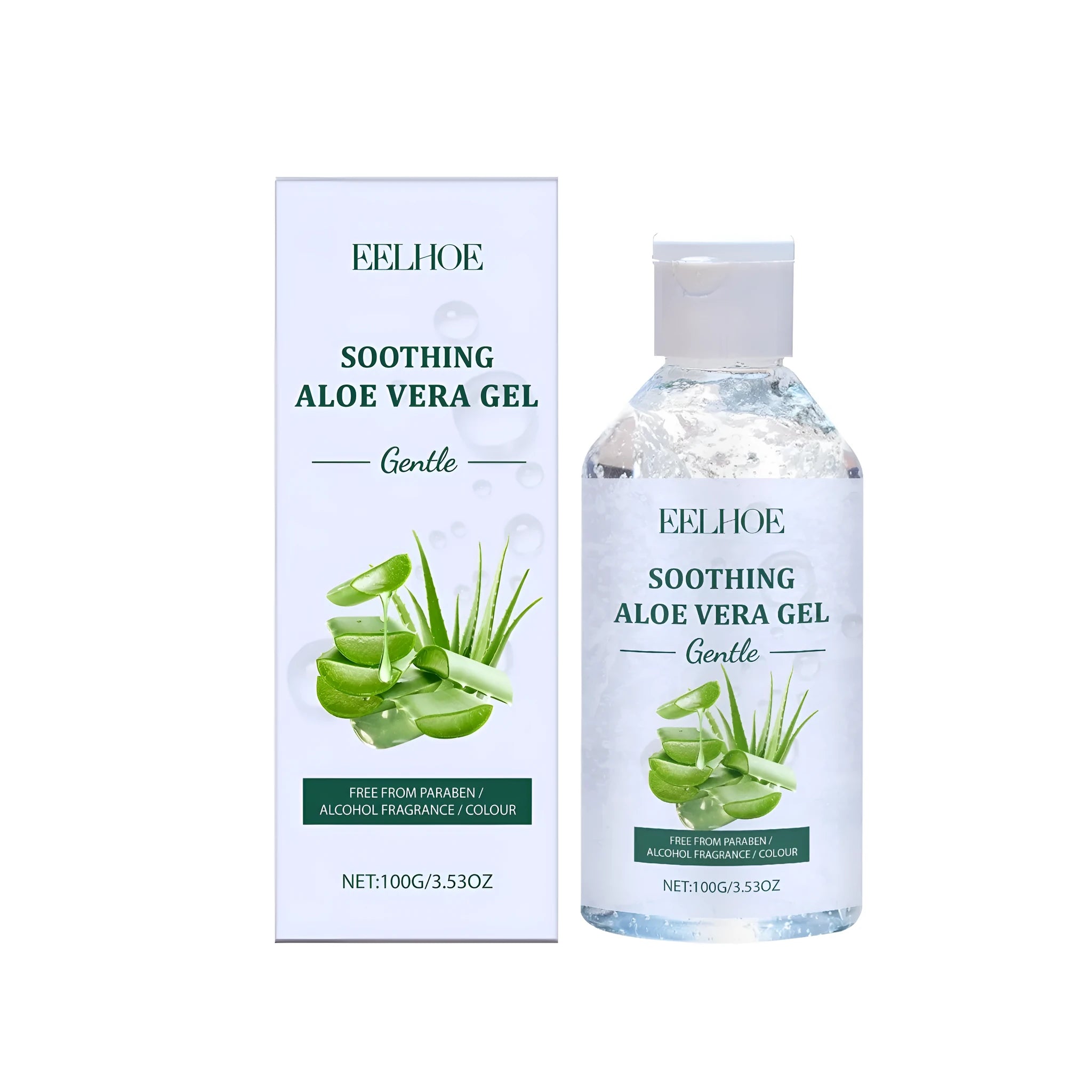 100g aloe gel container with clear gel formulation containing aloe vera extract and sodium hyaluronate