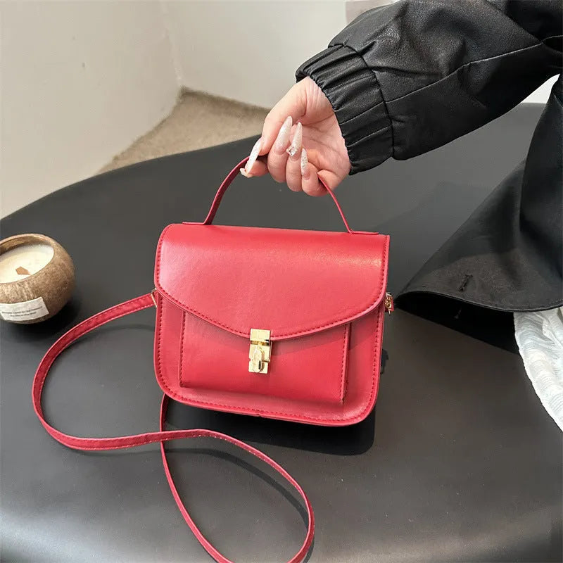 Retro style horizontal square shoulder messenger bag in PU material with crossbody strap