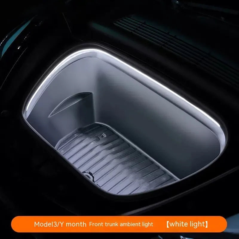 Tesla Model 3 and Y front backup box ambient lighting kit with soft silicone light bar in choice of colours