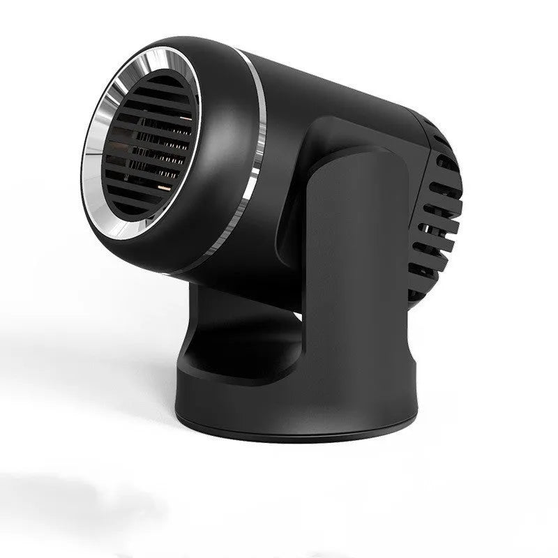Black and white 12v car heater defroster with cold warm settings and 1.5m power cord