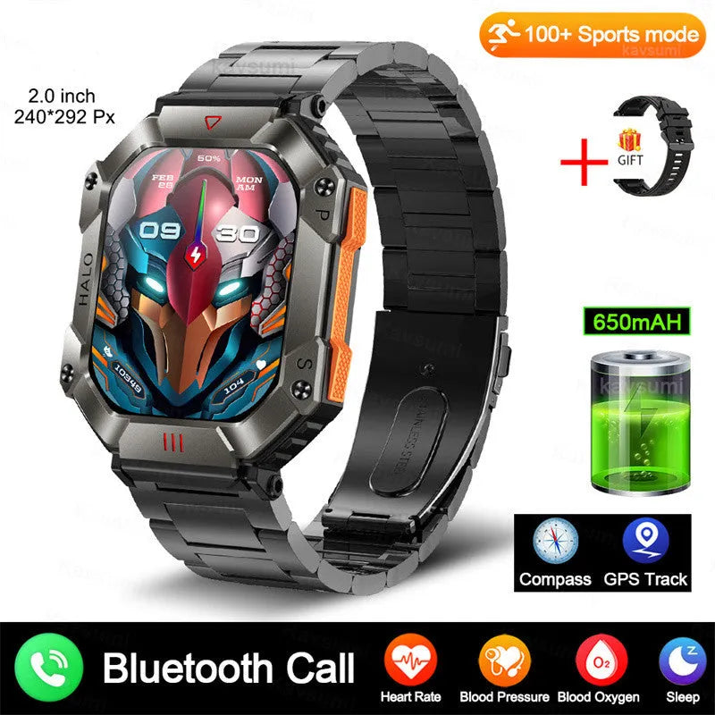 Android GPS smart watch with titanium case and multiple strap options including black camouflage and brown leather