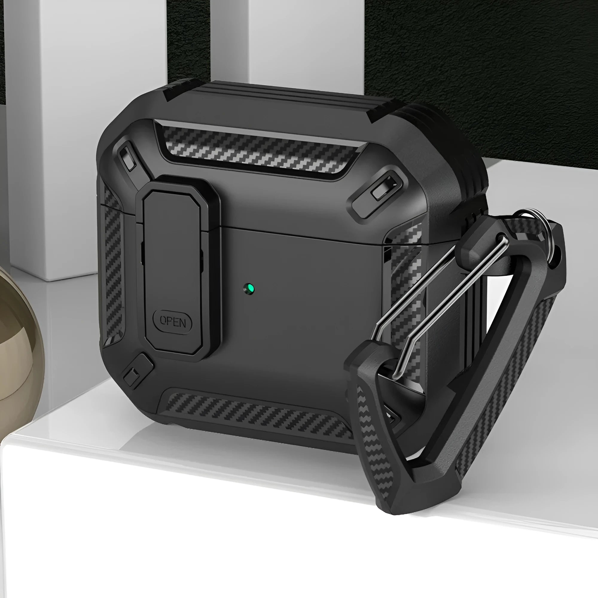 Two-tone plastic protective case with hook for Apple AirPods charging case