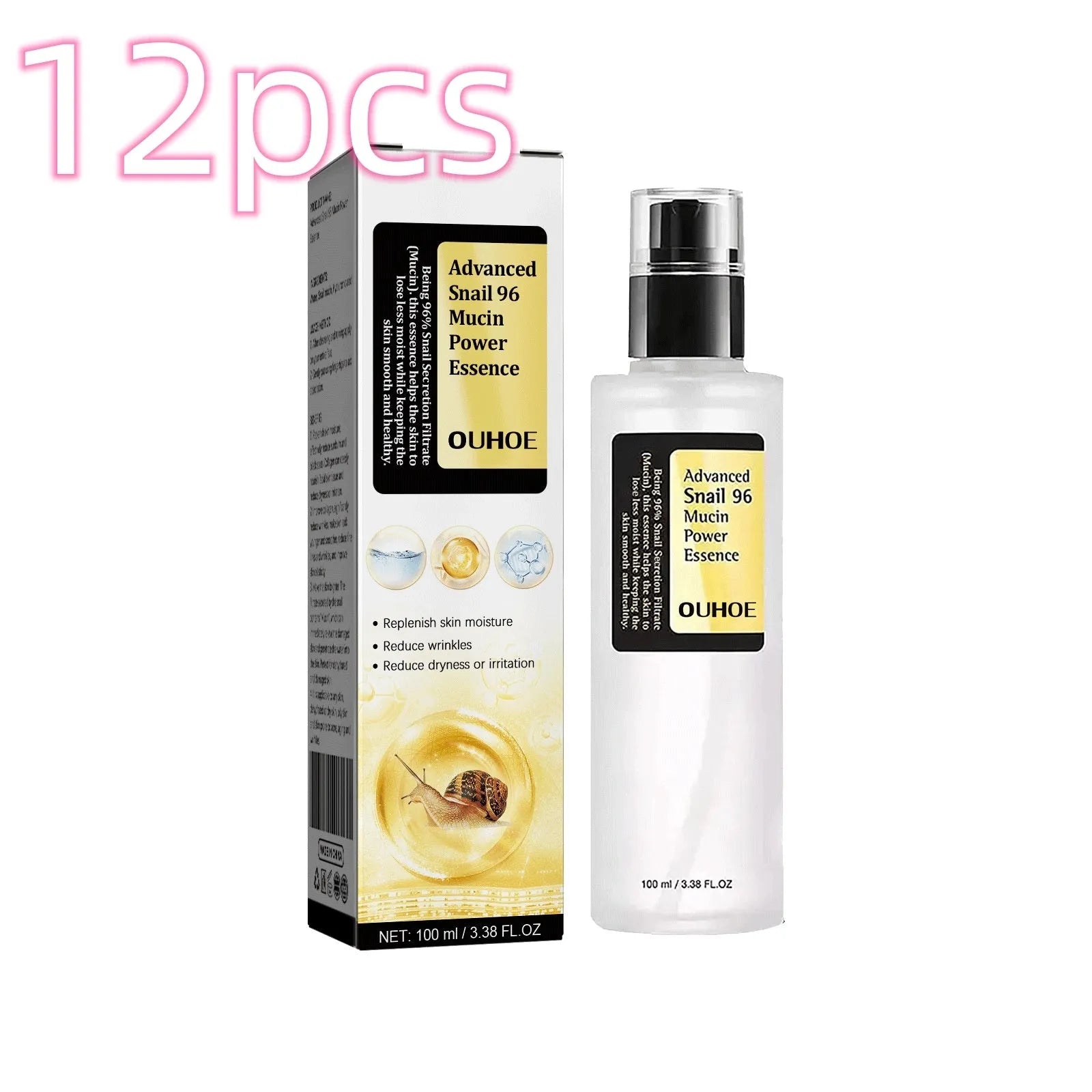 100ml snail collagen facial serum bottle with hydrating brightening nourishing firming softening skin effects