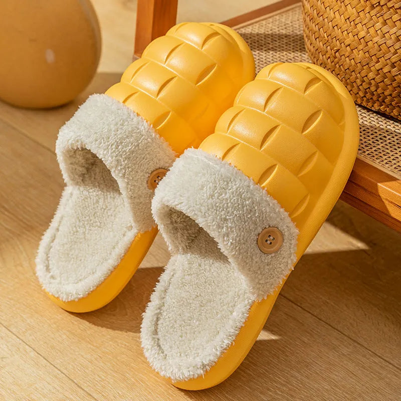 Plaid design women's detachable EVA house slippers with plush lining in various colours