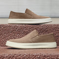 Men's casual PU leather shoes in grey colour with round toe and mid heel