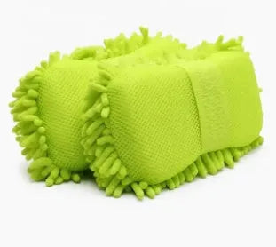 Silver green chenille car wash sponge with spiral wool texture and microfiber construction