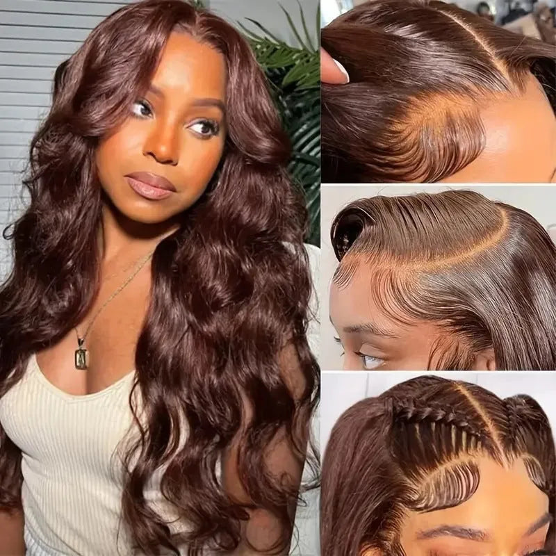 Dark brown front lace wig with long curly hair and side bangs in exotic style