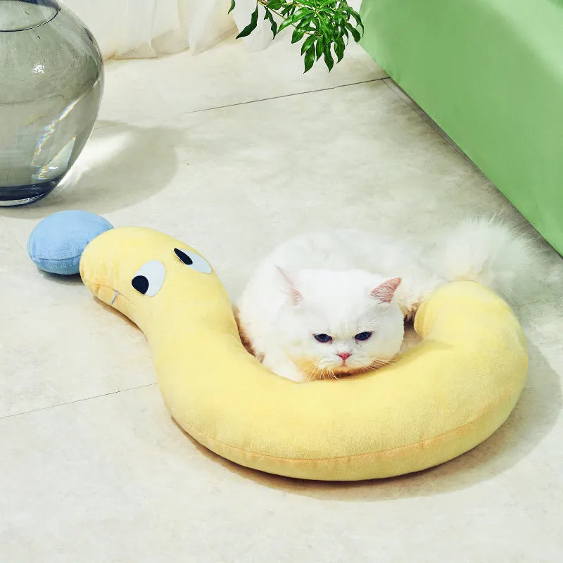 Blue and yellow 62cm by 39cm pet pillow for cats and dogs on light background