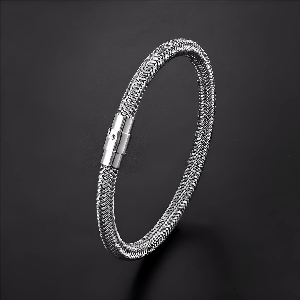Titanium steel wire bracelet with magnetic clasp in a geometric, unisex design.