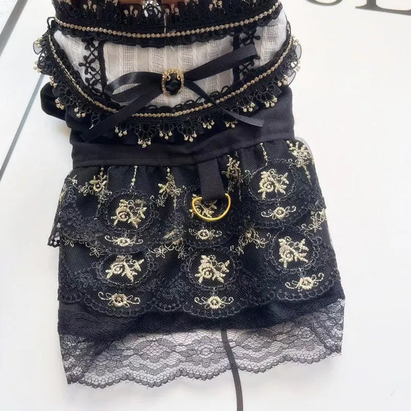 Gothic golden princess style polyester skirt for cats and dogs with size options XS to XL