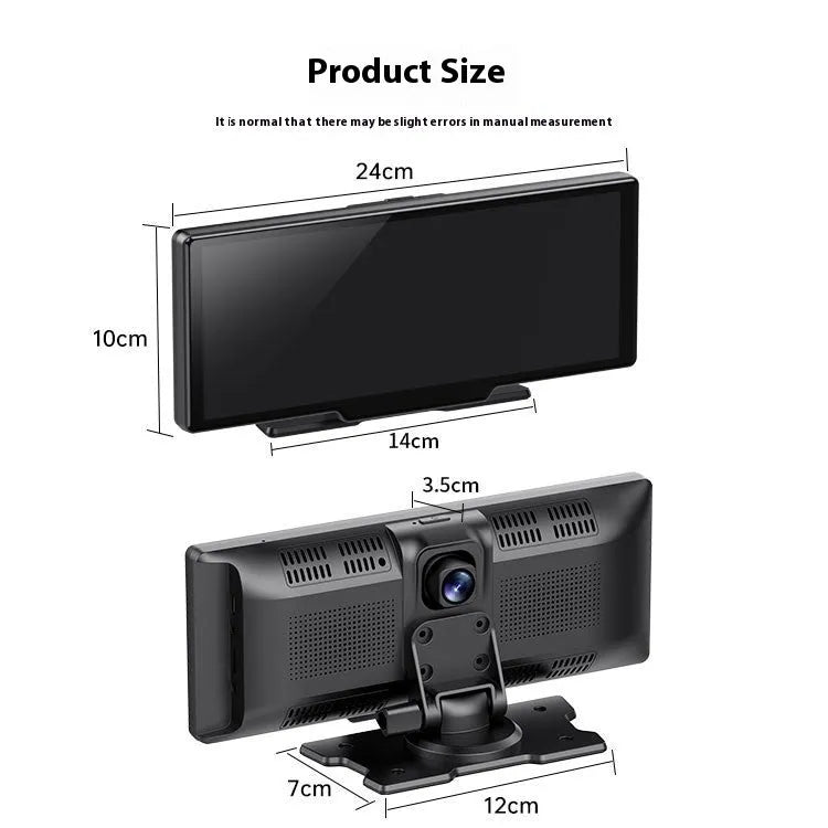 10 inch car touchscreen smart display with CarPlay and front and rear camera recording functions