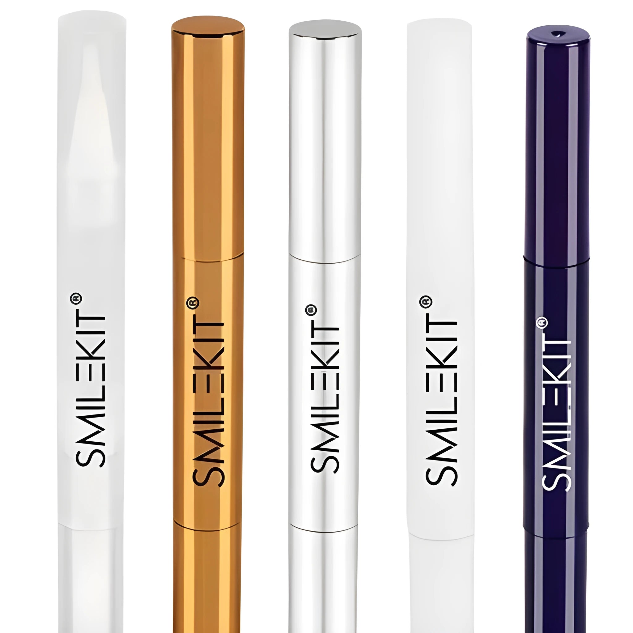 Teeth whitening pen with gel formula in plastic transparent or aluminium gold case designs