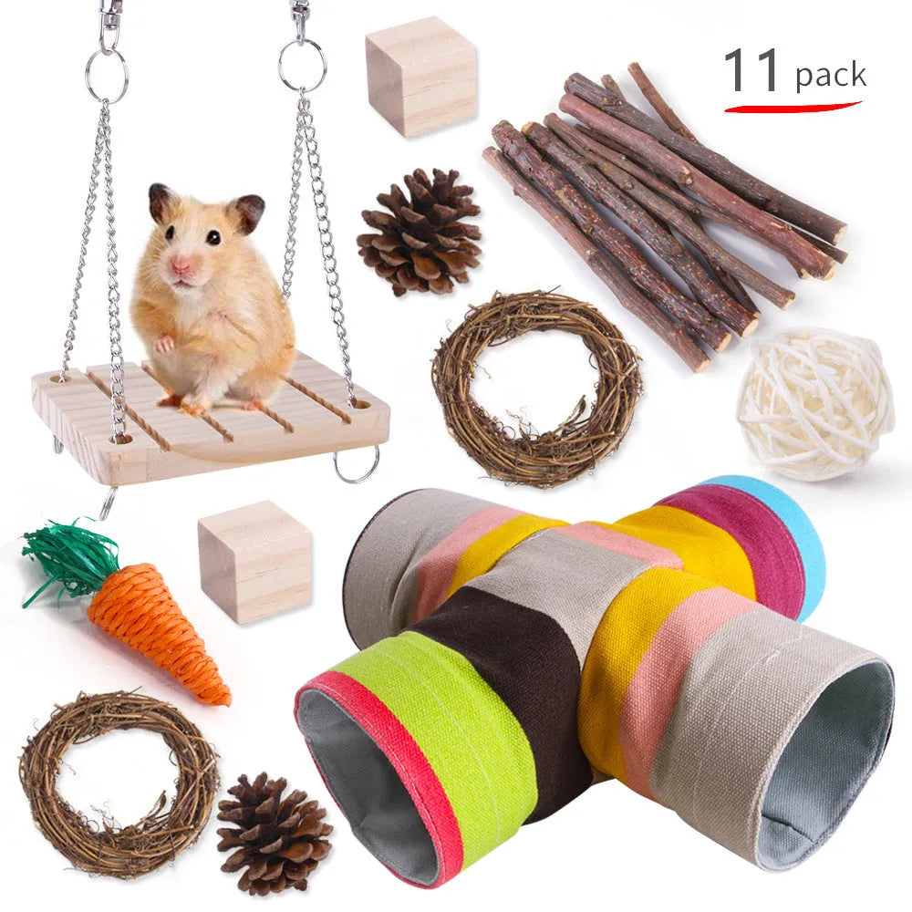 Wooden pet chewing toys bundle for rabbits guinea pigs and parrots with natural wood materials