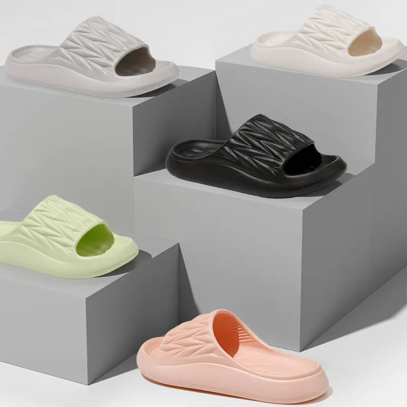 Leaf texture pattern EVA slippers for indoor household wear in black, green, grey, pink or white