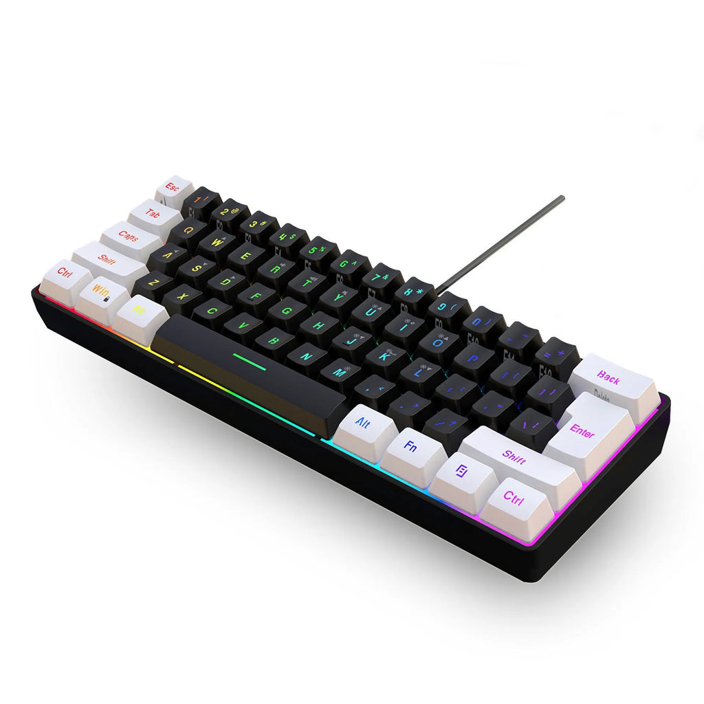 White and black wired 61 key membrane keyboard with compact design and USB cable