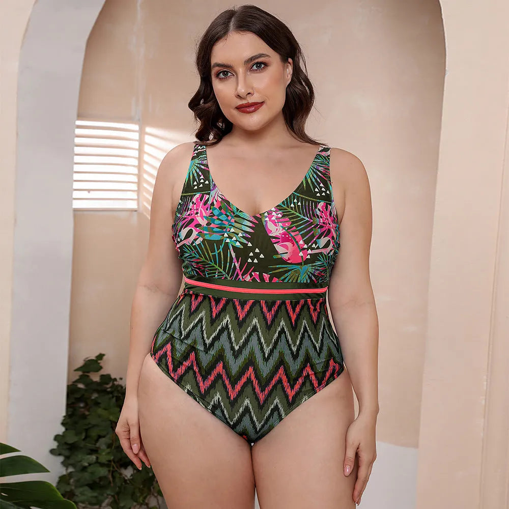 Women's printed spaghetti straps striped vest one-piece swimsuit in blue, white or green colours