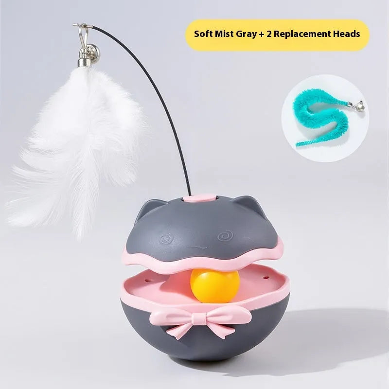 Electric cat toy tumbler with self-hi teaser in lemon yellow, sky blue, or soft fog grey plastic