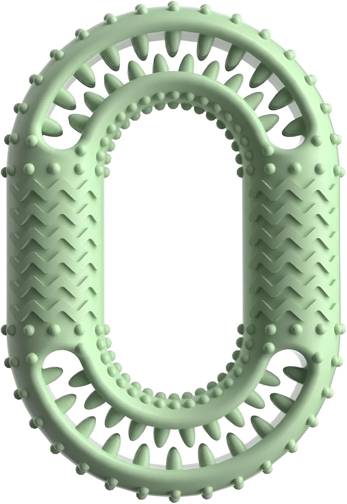 Blue, green, and pink heavy-duty o-ring shaped dog chew toy for aggressive chewers.