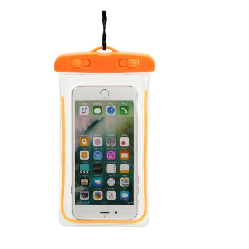 Universal waterproof luminous phone case in multiple colours for outdoor smartphone protection