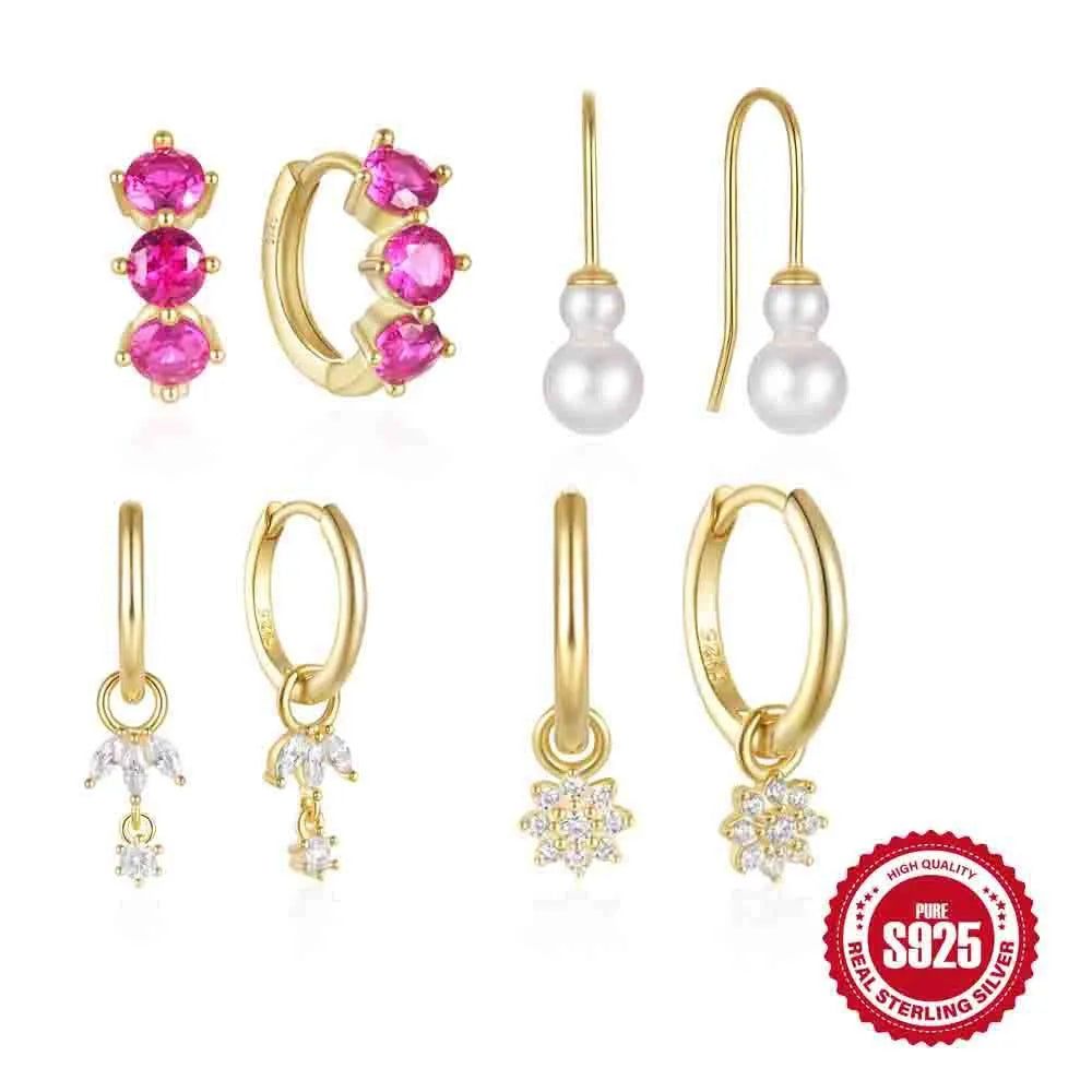 S925 sterling silver earrings with a geometric sunflower design and golden zircon inlay.