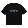 Black men's short sleeve t-shirt featuring a 3D digital printed cartoon pattern with a round neck and loose fit.