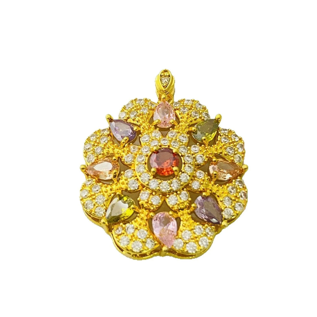 Women's zircon flower pendant necklace in gold, champagne gold, and platinum colour finishes