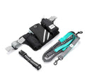 Black nylon outdoor dog walking set showing a waist bag and a hand-holding leash with collar attachment.