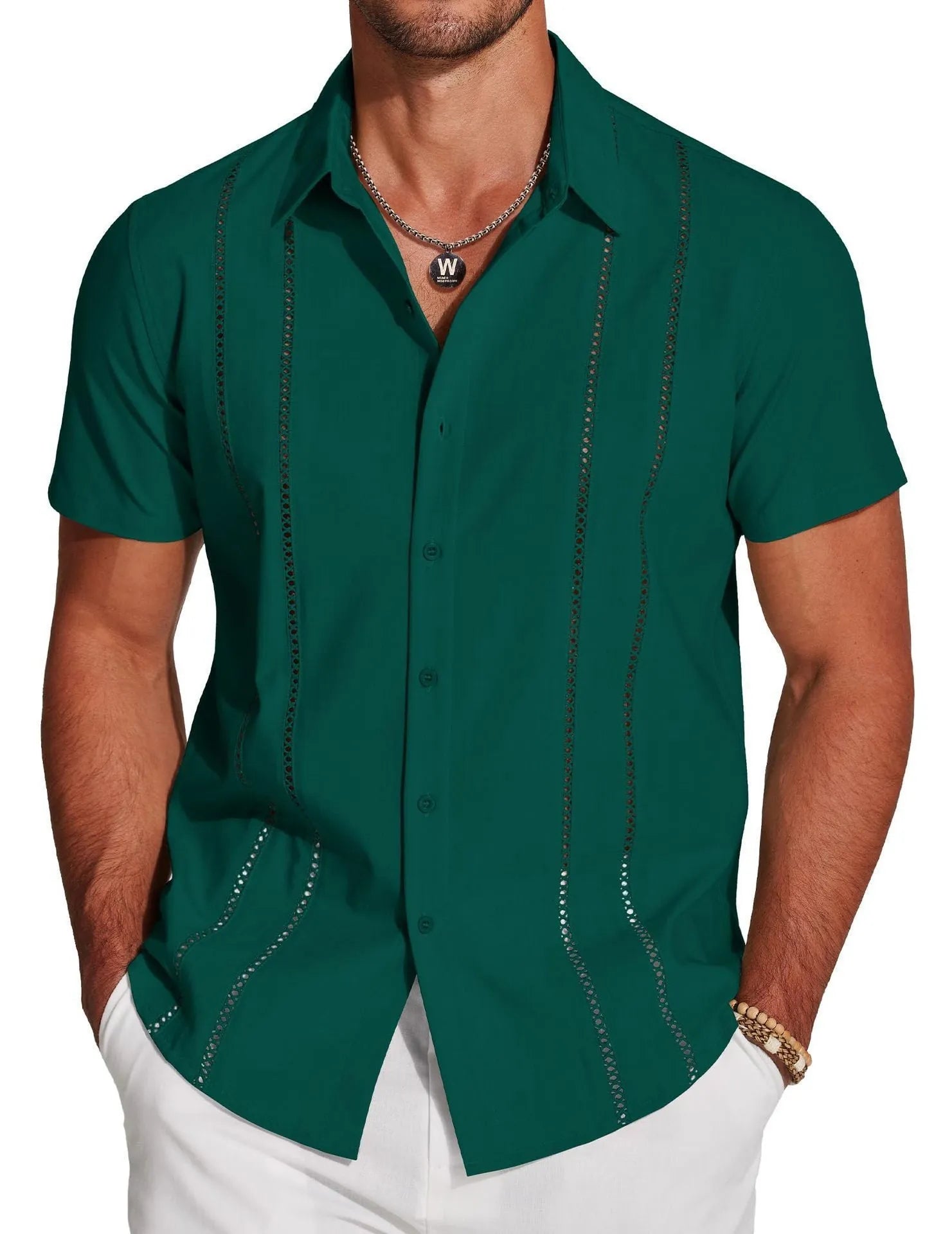 Men's slim fit short sleeve Hawaiian shirt with digital print pattern
