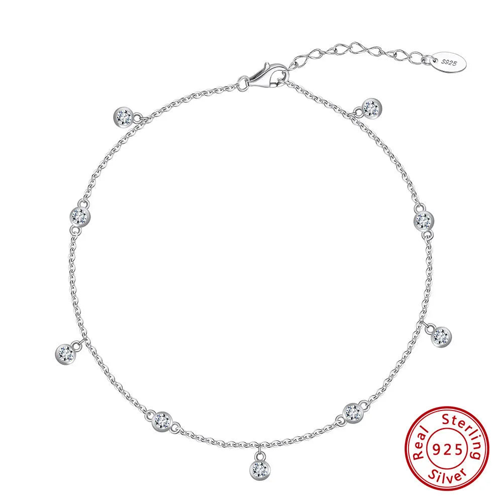Women's silver geometric anklet with zirconium pendant in gold or white gold colour
