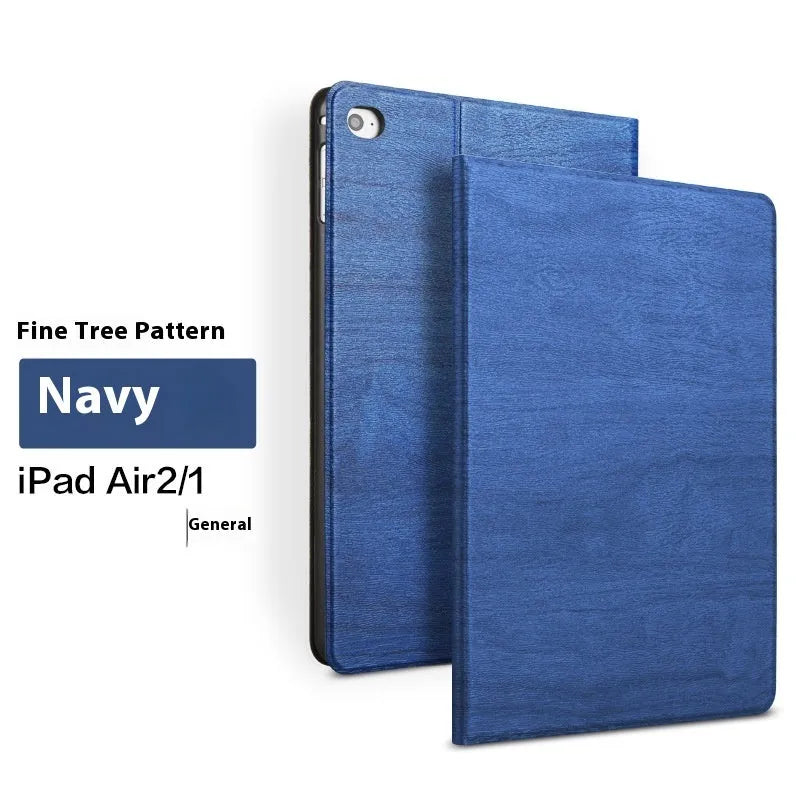 Sapphire blue imitation leather protective cover for iPad with built-in sleep bracket stand.