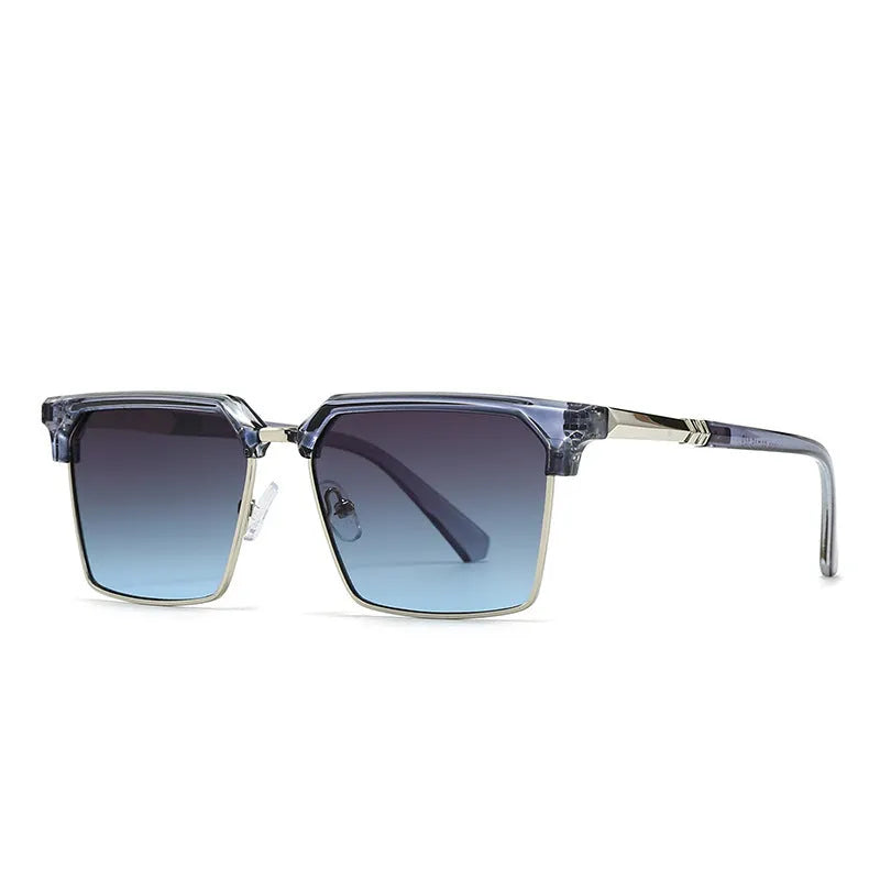 Men's square sunglasses with plastic frame in choice of six colours on display