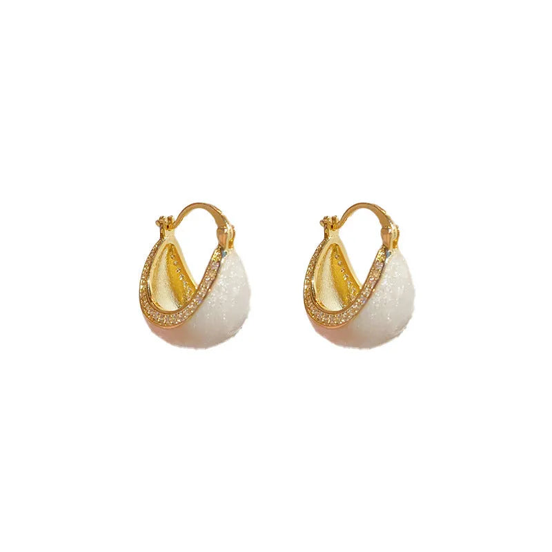Retro geometric copper earrings with micro-inlaid drip design and real gold plating in white finish