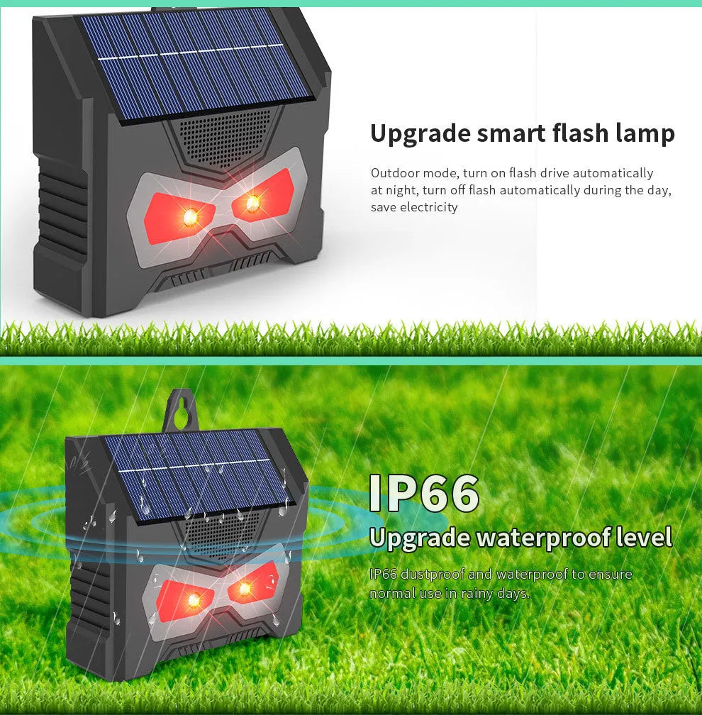 Black animal-shaped solar ultrasonic repeller for outdoor gardens with 5W panel